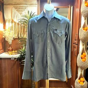 Vintage Lee Western Pearl Snap Button Down Shirt M | USA Made 80s Denim Retro
